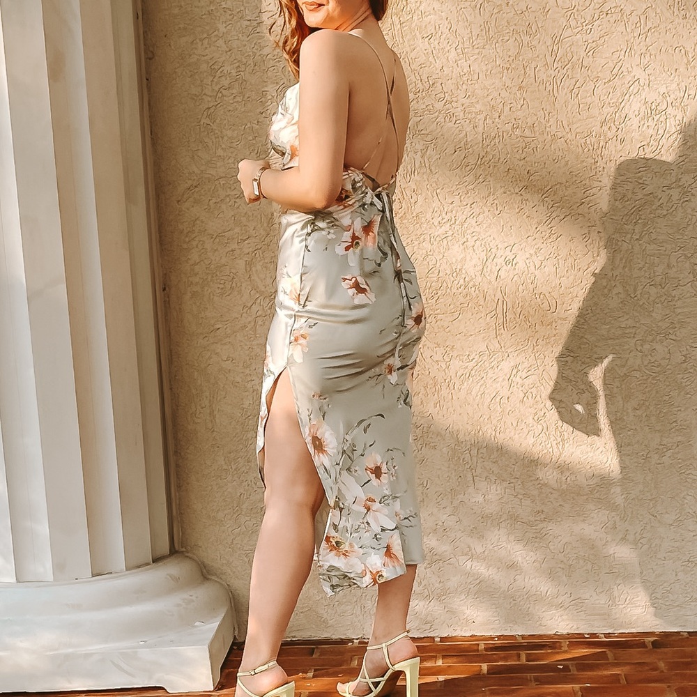 Satin thigh split dress